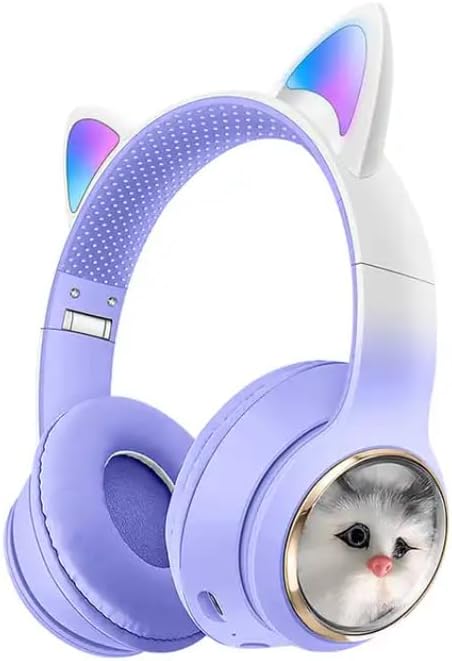Subzero SW90 Kedi Tüylü Işıklı Kedili Mikrofonlu Bluetoothlu Kulaklık Sd Aux Girişli Kedi Kulaklık Kablosuz Mor